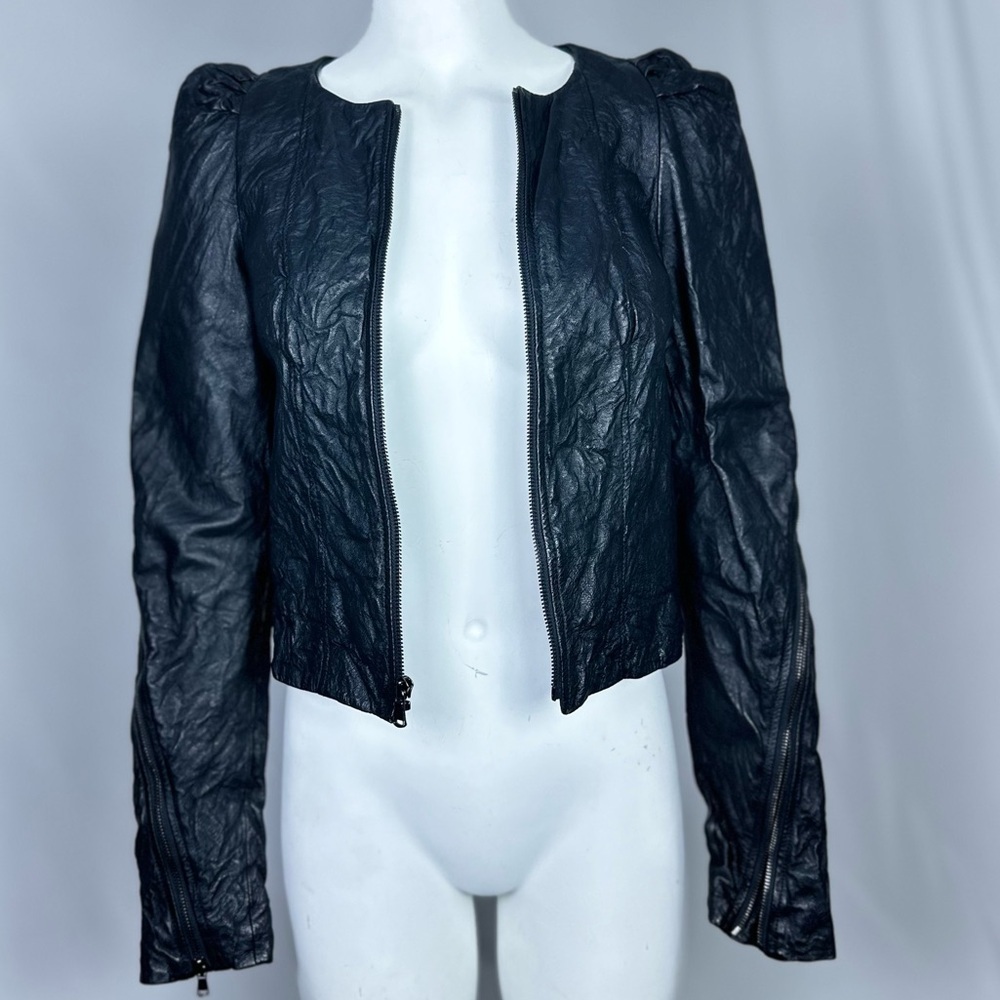 🅽🅴🆆 Rachel Roy 100% leather jacket, 100% silk lined jacket, graffiti print XS - Picture 8 of 17